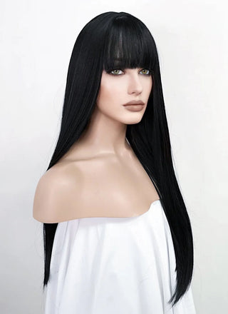 Peruca Monifilament Negru Intens Cu Breton - 70 Cm