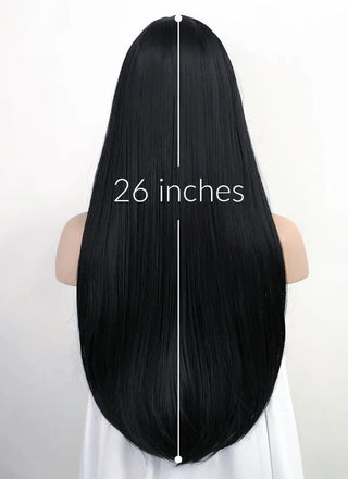 Peruca Monifilament Negru Intens Cu Breton - 70 Cm