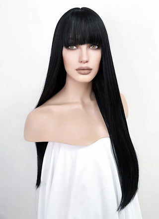 Peruca Monifilament Negru Intens Cu Breton - 70 Cm